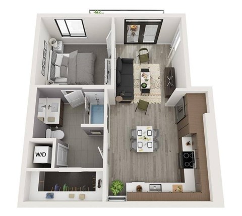 Floor plan for 1 bed, 1 bath, 667 sqft